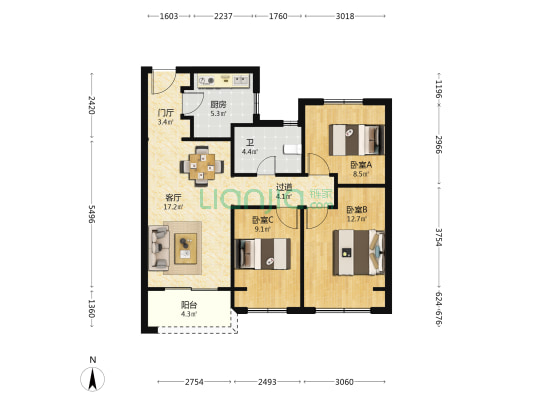 春江云锦 3室1厅1卫 90平方