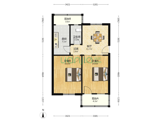 杏花街69号 2室1厅1卫 70平方