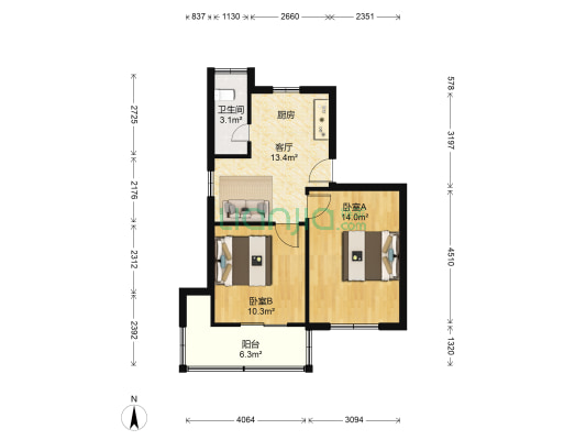 东升新村 2室1厅1卫 56平方