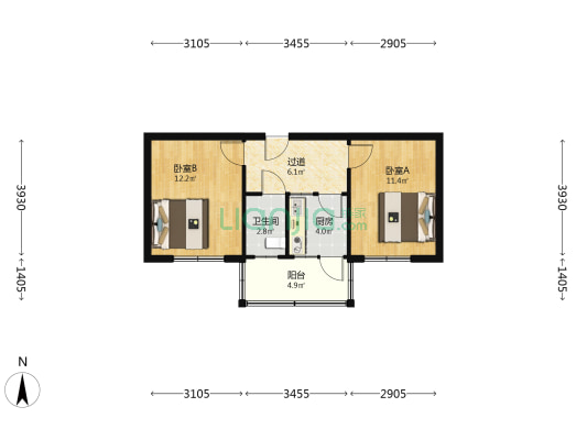 西山矿务局河南三巷 2室0厅1卫 51平方