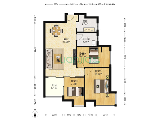 长城坐标城九期 3室1厅1卫 95平方