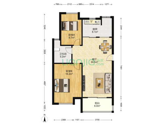 天润城第十街区 2室1厅1卫 75平方