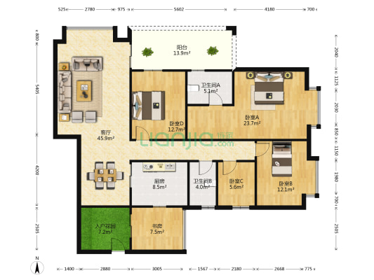 江南丽苑二期 5室1厅2卫 157平方