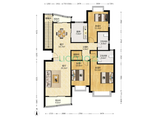 万科优诗美地 3室2厅2卫 127平方