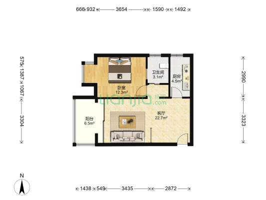 卢卡新天地 1室1厅1卫 74平方