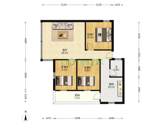 兰苑小区 3室1厅1卫 100平方