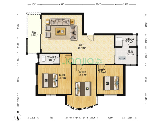 渡口路24号 3室1厅2卫 115平方