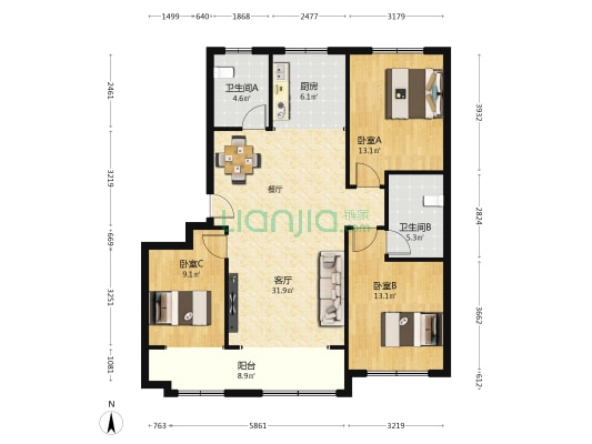 钧骐书苑 3室1厅2卫 120平方