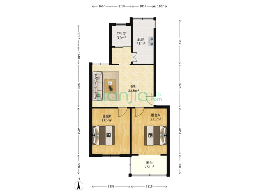 东方花园(江宁) 2室1厅1卫 76平方