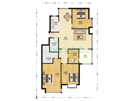 恩马双城汇 4室1厅2卫 150平方