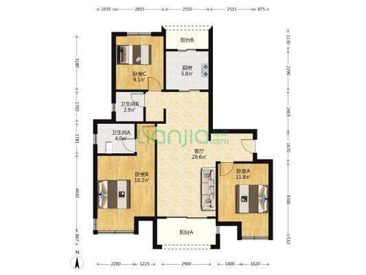 阜湖苑二区 3室1厅2卫 103平方