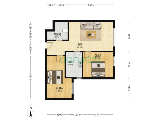 华耀龙湾  2室1厅1卫 87平方