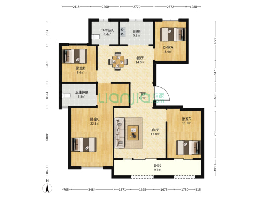 锦艺香雅苑 4室2厅2卫 141平方