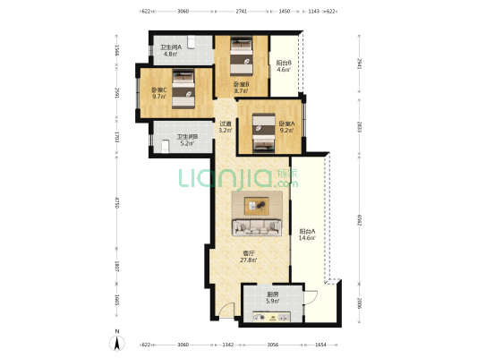 和瑞里 3室1厅2卫 105平方