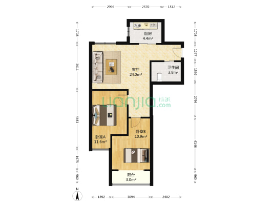 裕龙檀顶山 2室1厅1卫 85平方