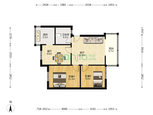 昆明牛街庄住宅小区五组团 2室2厅1卫 62平方