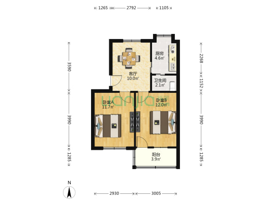 水厂宿舍（团结路49号） 2室1厅1卫 54平方