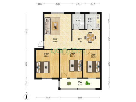 县一高家属院西院 3室2厅1卫 99平方