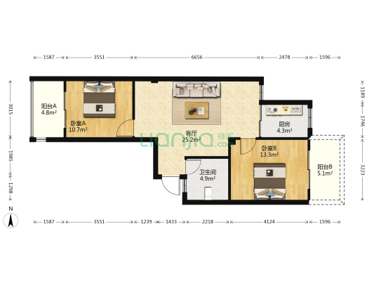 时代春秋 2室1厅1卫 80平方
