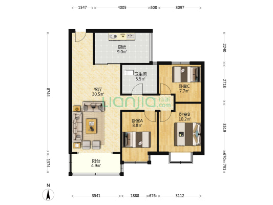 恒大悦府 3室1厅1卫 102平方