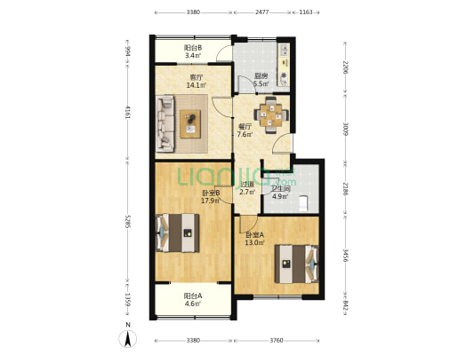 西大村小区 2室2厅1卫 86平方