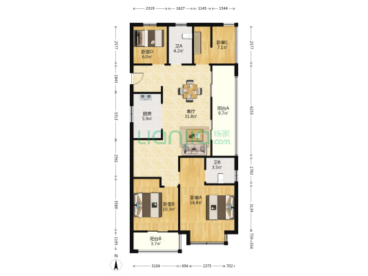 置地栢悦湾北区 4室1厅2卫 131平方