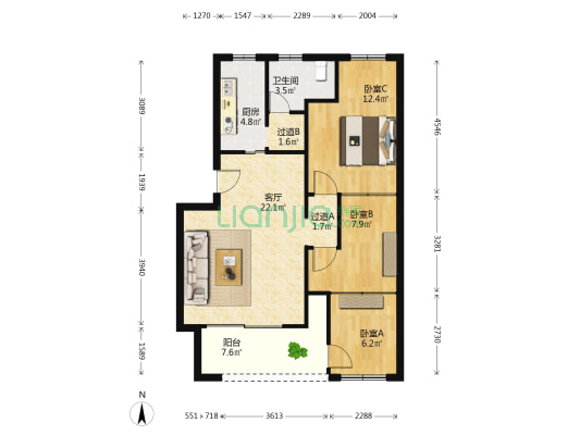 田贝四路83号 3室1厅1卫 74平方