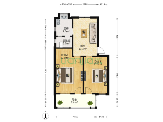 金芯社区 2室1厅1卫 64平方