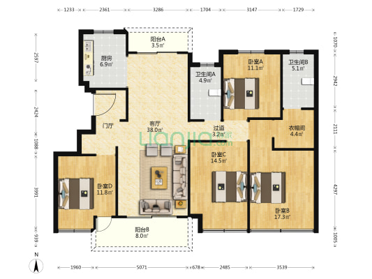 华润置地时代之城二期 4室1厅2卫 143平方