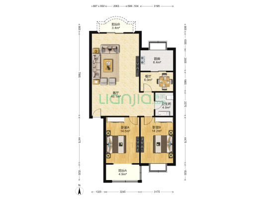 富丽园 2室2厅1卫 109平方