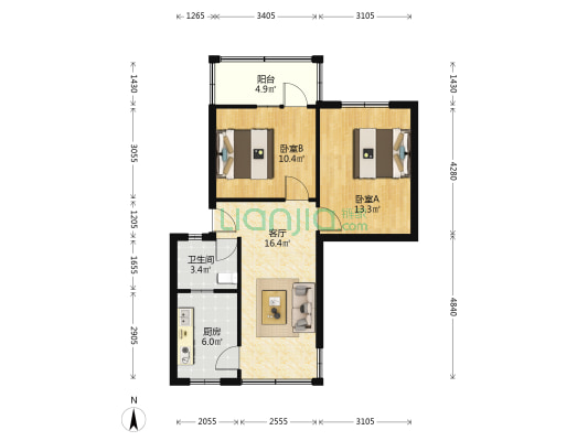 东环路505号 2室1厅1卫 64平方