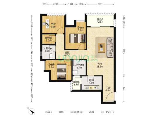 金开玖號 3室1厅2卫 91平方