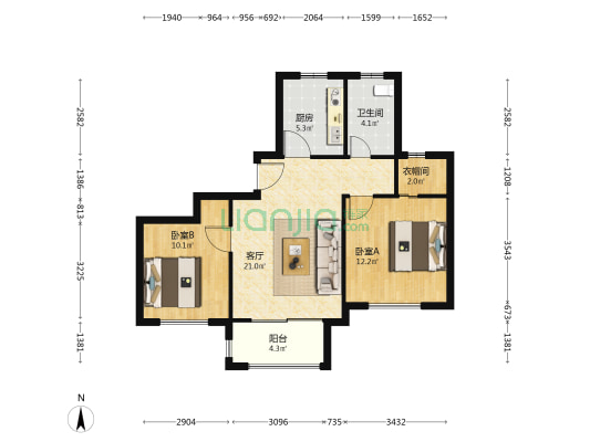 万盛金邸东区 2室1厅1卫 80平方