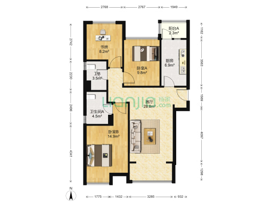 丰汇城 3室1厅2卫 106平方