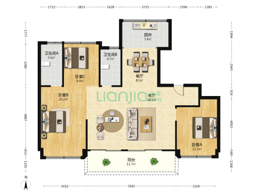 苏嘉云境园 3室2厅2卫 148平方