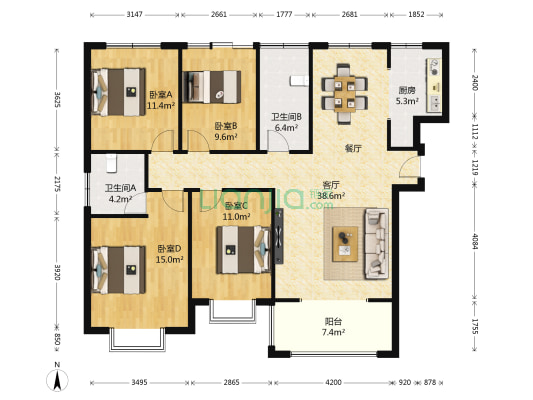 郑东宽景一品 4室1厅2卫 130平方