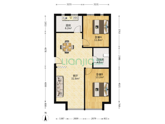 祥龙国际大厦 2室1厅1卫 98平方