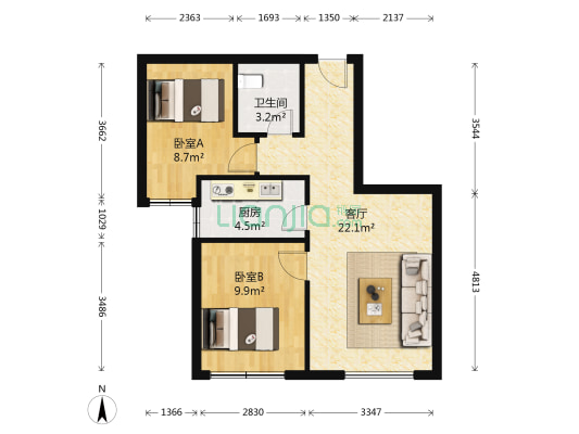 蓝光COCO蜜城 2室1厅1卫 69平方