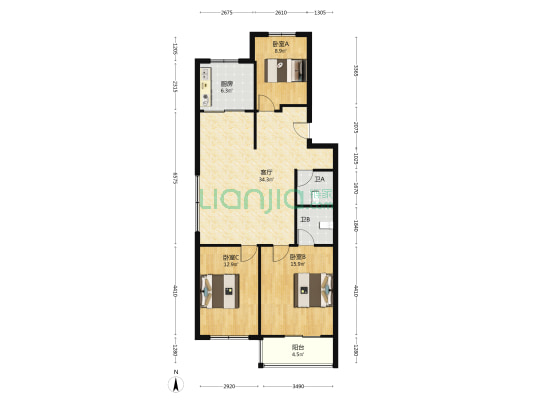幸福住宅小区四区 3室1厅2卫 110平方