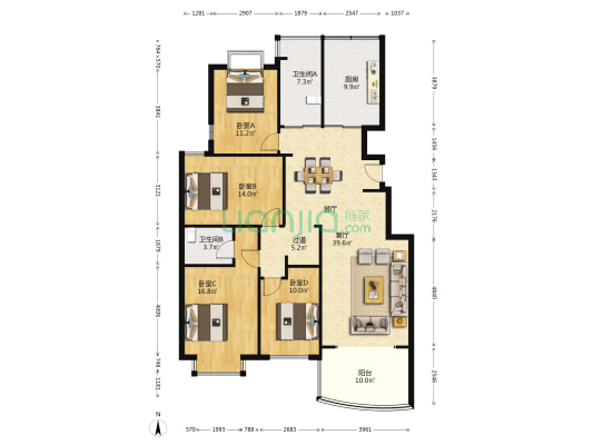 景城花园 4室1厅2卫 153平方