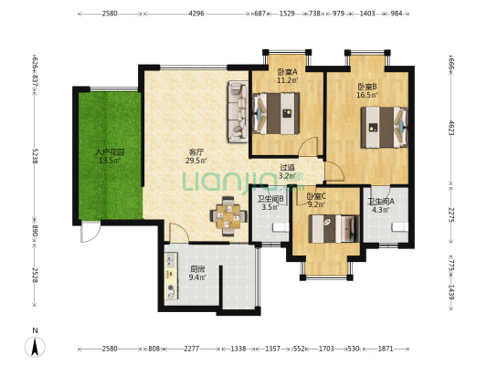 川东明珠 3室1厅2卫 117平方