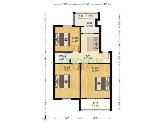 杨家村第一干休所 3室1厅1卫 75平方