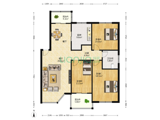 塔湾八组恒达城市花园小区 3室1厅1卫 138平方