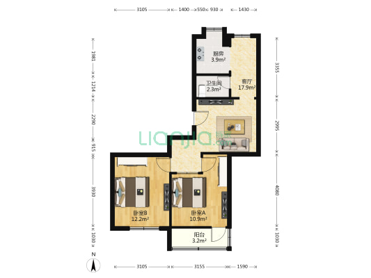 北京东路玻璃厂宿舍 2室1厅1卫 68平方