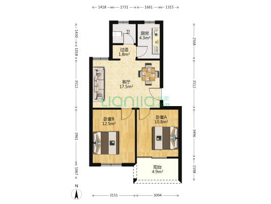 秋泾公寓 2室1厅1卫 68平方