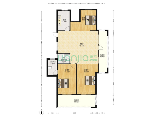 都市阳光花园 3室1厅2卫 142平方
