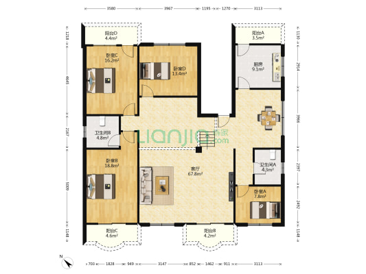 雅典苑 4室1厅2卫 187平方