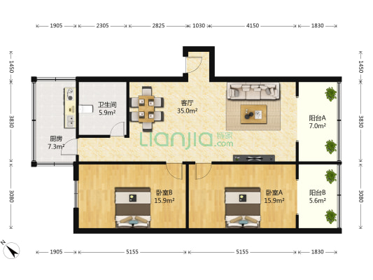 冻青树街35号 2室1厅1卫 96平方