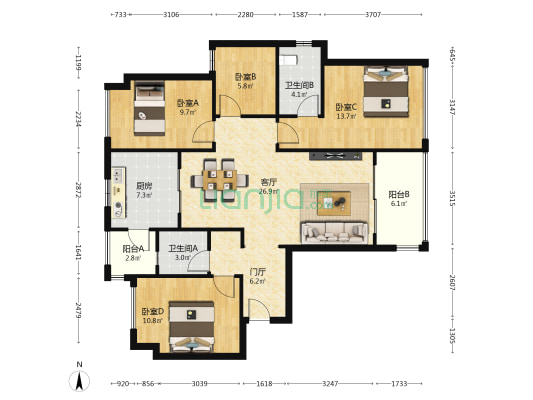 保利云上悠境花园 4室1厅2卫 123平方