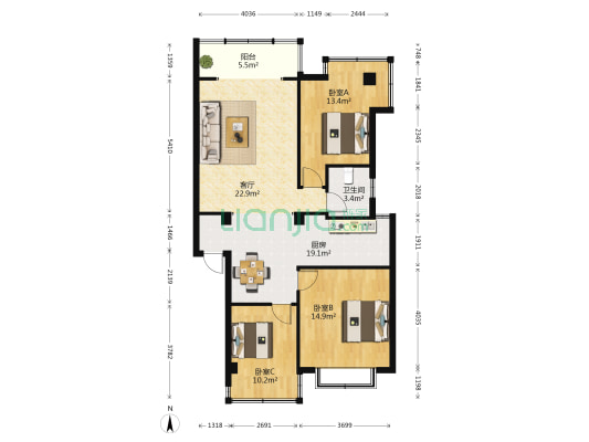 华弘公寓 3室1厅1卫 108平方